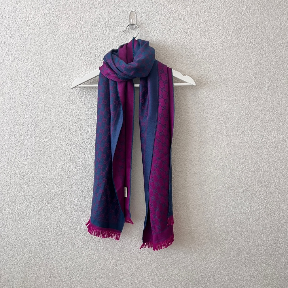 Gucci GG Reversible Scarf - Petroleum Blue/Pink - Picture 12 of 13